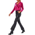 thumbnail image 2 of INSPIRE CHIC Women's Velvet Notched Lapel Zipper Cropped Motorcycle Jacket L Hot Pink, 2 of 5