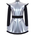 thumbnail image 2 of Moggemol Robe à Manches Longues Zippée avec Short Intégré, Patchwork Métallisé Brillant, Vêtements Extraterrestres pour Filles Argent 14, 2 of 6
