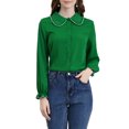 thumbnail image 2 of INSPIRE CHIC Women's Sweet Ruffle Peter Pan Collar Button up Work Shirts S Dark Green, 2 of 7