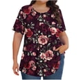 thumbnail image 3 of DDAPJ pyju Hauts Boho pour Femmes Grande Taille T-Shirts Graphiques Floraux Col Rond Manches Courtes Blouse d'Été Décontractée Tunique Coupe Ample Chemise Cache-Ventre Ventes Éclair d'Aujourd'hui Vin G, 3 of 9