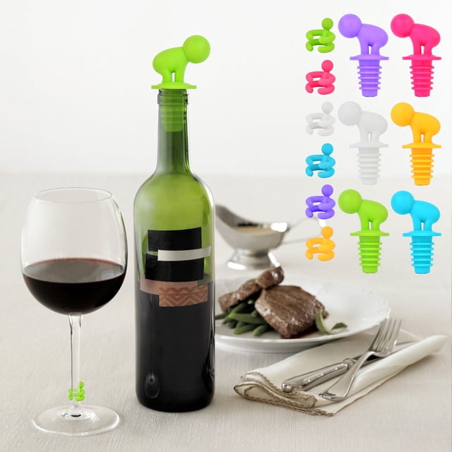 Fridja Ensemble Cadeau de Bouchons de Vin de Raisin avec Couvre-Pieds de Tasse Multicolore 7 Pcs