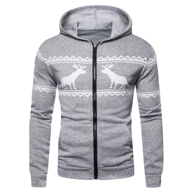 Cardigan à Capuche à Fermeture à Glissière Imprimé Faon de Noël pour Hommes
