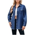thumbnail image 1 of Yuyuzo Denim Jacket for Women Washed Lapel Button down Oversized Boyfriend Jean Jacket with Pockets, 1 of 7