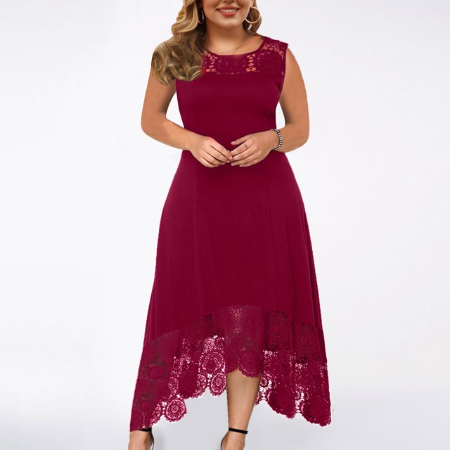 Robes pour Femmes 2024 Été Oversize Décontractée Couleur Unie Col Rond Aguichant Dentelle Sans Manches Ample Robe Chandail 50 % de Rabais Liquidation!