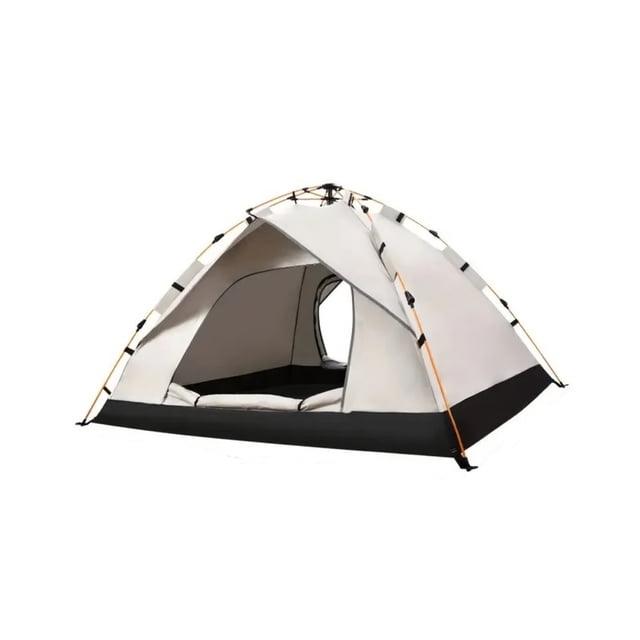 Intexca Pop-Up Camping Tent - Lightweight Waterproof 2-4 Person Outdoor Tent with Carry Bag, Easy Setup, 210×210×135 cm. The beige square-shaped tent features a fast pop-up design for quick assembly, durable 185T polyester with 1000mm PU coating for weather resistance, and a spacious interior suitable for camping, hiking, or festivals. Includes a carry bag for portability.