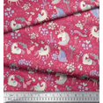 thumbnail image 2 of Soimoi Pink Modal Satin Fabric Unicorn & Floral Printed Fabric 1 Yard 42 Inch Wide, 2 of 5