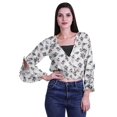 thumbnail image 1 of Moomaya Printed Womens Crop Top Wrap Style Top Wear Ruffle Long Sleeve Casual Summer Blouse, 1 of 5