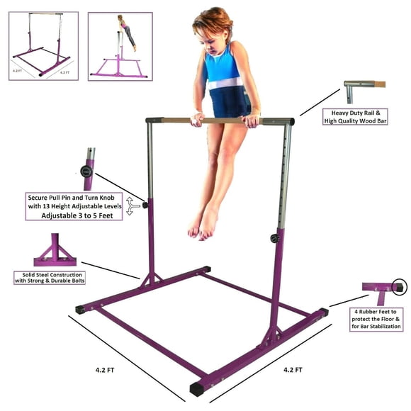 GymPro Kids Expandable Gymnastics Bar Kip Bar Junior Training Horizontal Bar Height Adjustable 3 to 5 Feet