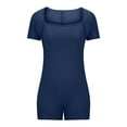 thumbnail image 4 of AherBiu Yoga Bodysuits for Women Square Neck Short Sleeve Slim Stretchy Workout Short Jumpsuits Rompers, 4 of 6