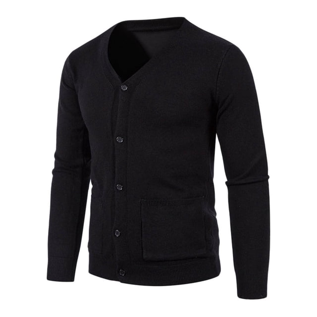 Mens Button Solid V Neck Slim Fit Warm Sweater Cardigan Coat