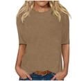 thumbnail image 2 of CFLVAEK T-Shirts Classiques à Manches 1/2 pour Femmes, Col Rond Décontracté, Blouse Unie, T-Shirts Confortables pour Dames 2025, Hauts de Sortie, 2 of 5