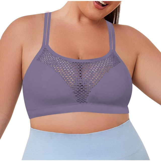 Hontri Women's Solid Color Underwire Bra - Large Size Hollow Sports Purple M