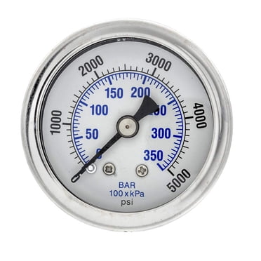 PIC Gauges 202L-158R Center Back Mount Glycerine Filled Pressure Gauge w/ SS Case/Bezel, Brass Internals, PC Lens, 1.5" Dial, 0/5000 psi Range, 1/8" Male NPT