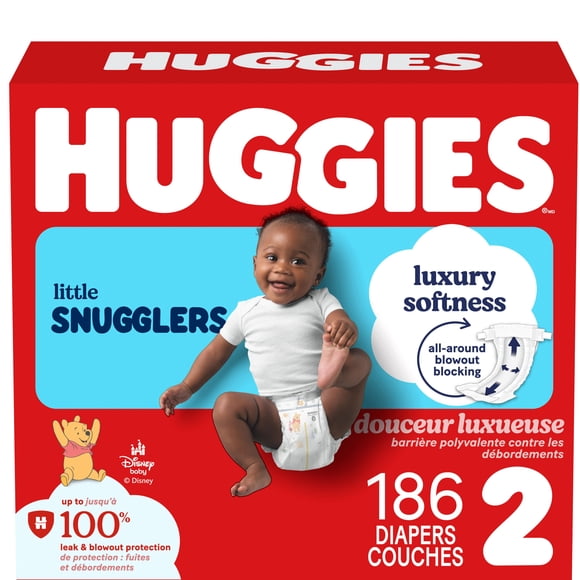 Couches pour bébé Huggies Little Snugglers, paquet économique, taille 2, 186 unités