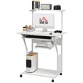 thumbnail image 1 of White Mobile Computer Desk with Keyboard Tray & Shelves - Rolling Study Table for Home Office, 31.5" x 19.7", 1 of 7