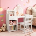 thumbnail image 3 of Twister.CK Kids Vanity with LED Mirror, 2-in-1 Princess Makeup Vanity Desk & Chair Set for Little Girls, Toddler Vanity Table, Storage Cabinet & Shelves, White, 3 of 8