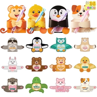 Joyfy 36 Pcs Cartes-Cadeaux de la Saint-Valentin avec Motifs d'Animaux, Mignon Porte-Cartes-Cadeaux de la Saint-Valentin pour Enfants Tout-Petits, Cartes d'Échange de la Saint-Valentin en Vrac pour Classe École