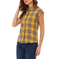 thumbnail image 4 of INSPIRE CHIC Women's Point Collar Short Cap Sleeves Plaids Button Down Shirt Yellow XL, 4 of 5