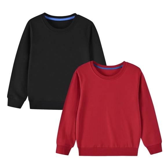 Milgrthf 2PC Unisex Kids Boys Girls Solid Cotton Thin Pullover Sweatshirt Casual Loose Toddler Tween Crewneck Long Sleeve Basic Tops Red 5 Years