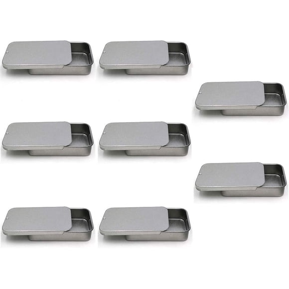 Boîte en Métal en Étain avec Couvercle Boîtes en Étain Contenants en Métal en Étain Argent Couvercle Micro-Glissant Boîtes de Rangement en Métal Rectangulaires Petits Contenants de Rangement 8 Pcs Boîte Portable Petit Kit de Rangement Organisateur pour la Maison