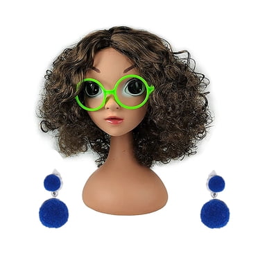 Princess Mirabel Dress up Wigs with Glasses Earring Outfit Halloween Props Suit for Kids