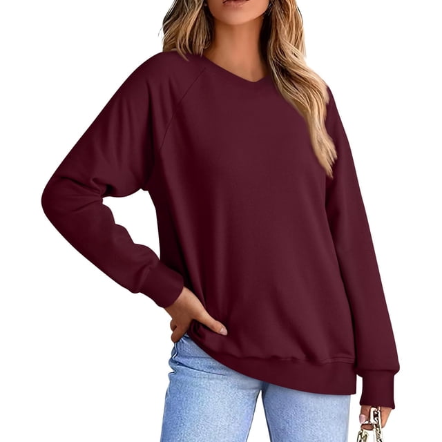 Chandails en Molleton Col en V pour Femmes Manches Longues Décontractées Tops Chandail Oversize