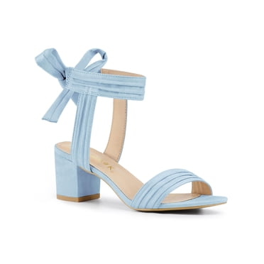 BLISSFUL STEP Women's Open Toe Ankle Tie Back Block Heels Sandals Blue (Size 7.5)