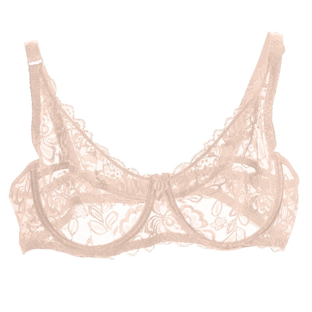 WMTBSRSW Women's Floral Lace Bra Full Coverage See Through Bralettes Demi Sheer Mesh Balconette Bralette Unlined Underwire Embroidered Mesh Soft Bralettes