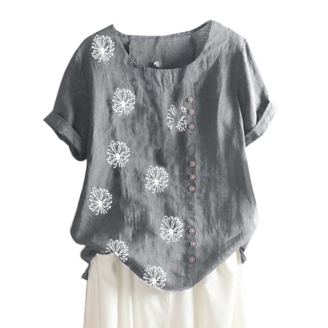 EQWLJWE Hauts pour Femmes Liquidation Hauts d'Été pour Femmes T-Shirt d'Été Décontracté pour Femme Col Rond Manches Courtes Imprimé Floral Chemise Ample Hauts