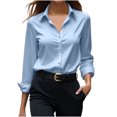 thumbnail image 1 of Yanlir Chemisier Haut à Revers en Satin Uni pour Femme, Printemps Automne, Col Rond, Mode Décontractée, Blouse à Boutons, Chemise Confortable pour Bureau Travail Tenue Quotidienne (Bleu, 2TG), 1 of 6