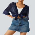 thumbnail image 3 of Women Open Front Shrug Ladies Short Sleeve Solid Color Lace Patchwork Sheer Bolero Cover Up, 3 of 7