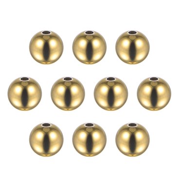 Unique Bargains Perles 10 mm en Acier Inoxydable 2 mm Trou Dia Perle pour Bricolage, Ton Or Lot de 10