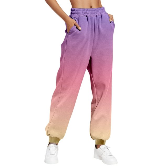 Womens Gradient Sweatpants Casual Loose Trousers With Pockets High Waist Pants
