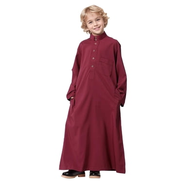 Kcodviy Thobe Arabe Thobe Musulman Combinaison 9 Mois Kaftan à Manches Longues Col Ras du Cou Combinaison pour Tout-Petits Garçons Robe Nationale Ensemble de Robe Brodée à Manches Longues pour Garçons Adolescents Vêtements pour Enfants Arabes Robe