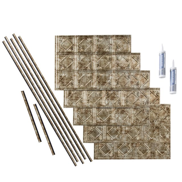 Fasade Decorative Vinyl Backsplash Kit, Bermuda Bronze, 15 sq ft Coverage