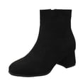 thumbnail image 2 of EGNMCR Ankle Boots for Women Women's Fall Winter Solid Color Flock Boots Chunky Heel Middle Heel Short Boots Pointed Toe Boots, 2 of 9