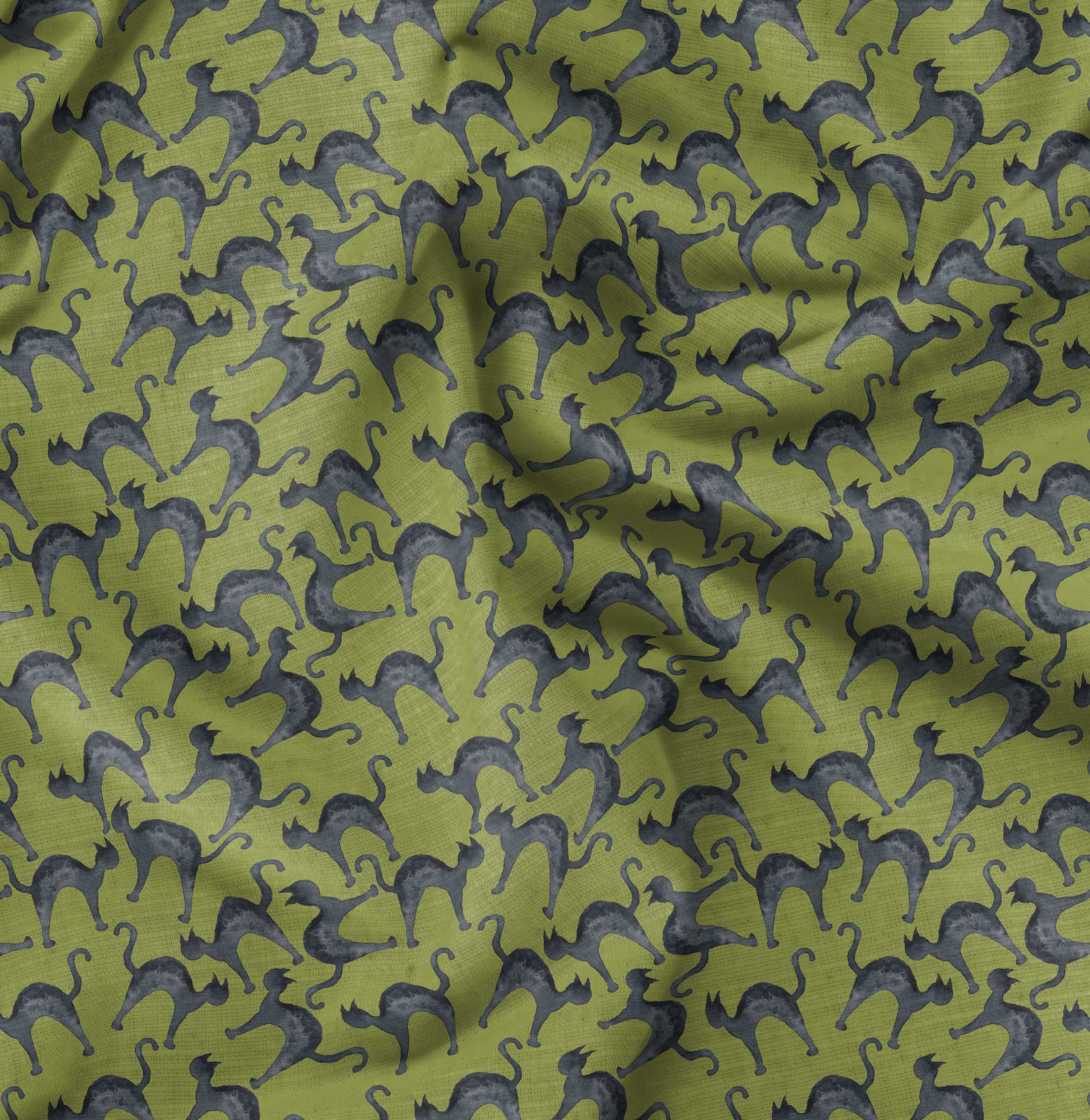 Soimoi Green Cotton Poplin Fabric Cat Animal Fabric Prints By Yard 56 Inch Wide