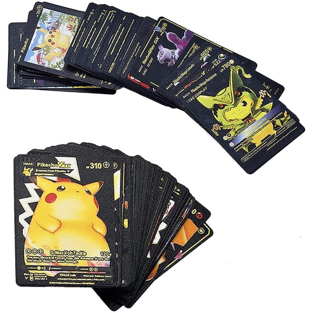 Anime Cartoon Gold Foil Trading Card Set featuring 55/58 unique cards with vibrant designs, made from durable gold foil material. The cards are displayed in a spread, showcasing their intricate artwork and monster-fighting themes. Each card measures 88x63mm and is designed for board games and casual entertainment. Suitable as a gift for children, encouraging creativity and imagination.