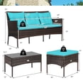 thumbnail image 2 of Patiojoy Ensemble de Mobilier de Patio 3 Pcs Extérieur en Osier Toutes Saisons Ensemble de Conversation avec Ottoman Coussiné et Table d'Appoint Turquoise, 2 of 10