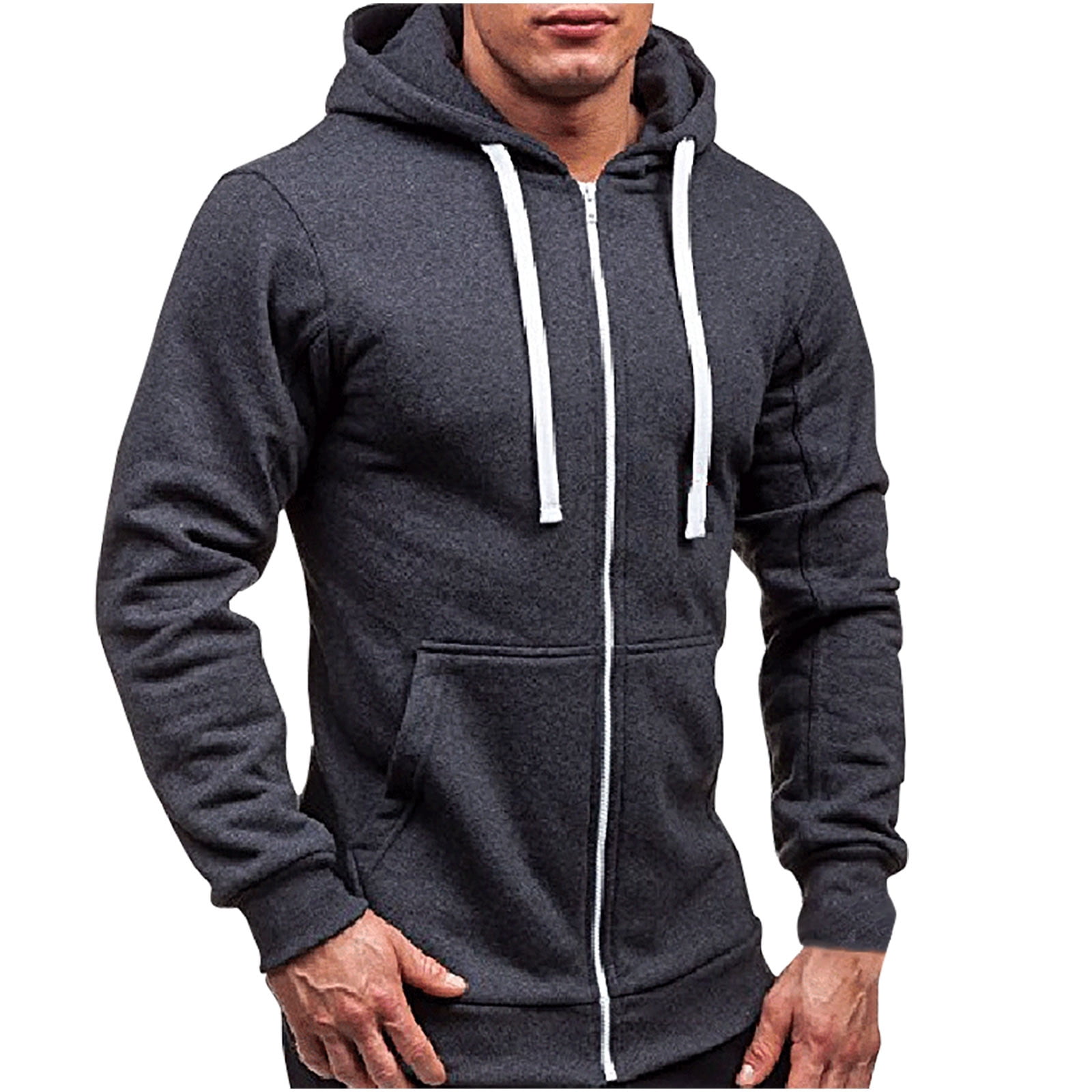 Mens Cardigan Sweaters with Zipper New Fashion All-match Zipper Hooded Sweater Coat Mens Solid Color Cardigan