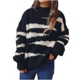 thumbnail image 1 of IROINID Women's Round Neckline Pullover Sweater Stripes Loose Mid-Length Long Sleeve Irregular Sweater Top, 1 of 5