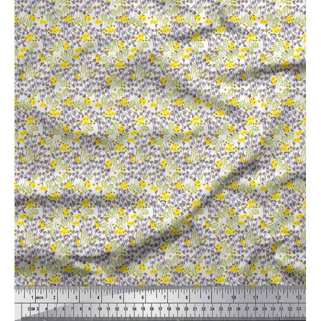Soimoi Silk Fabric Flower Artistic Print Fabric by Yard 42 Inch Wide
