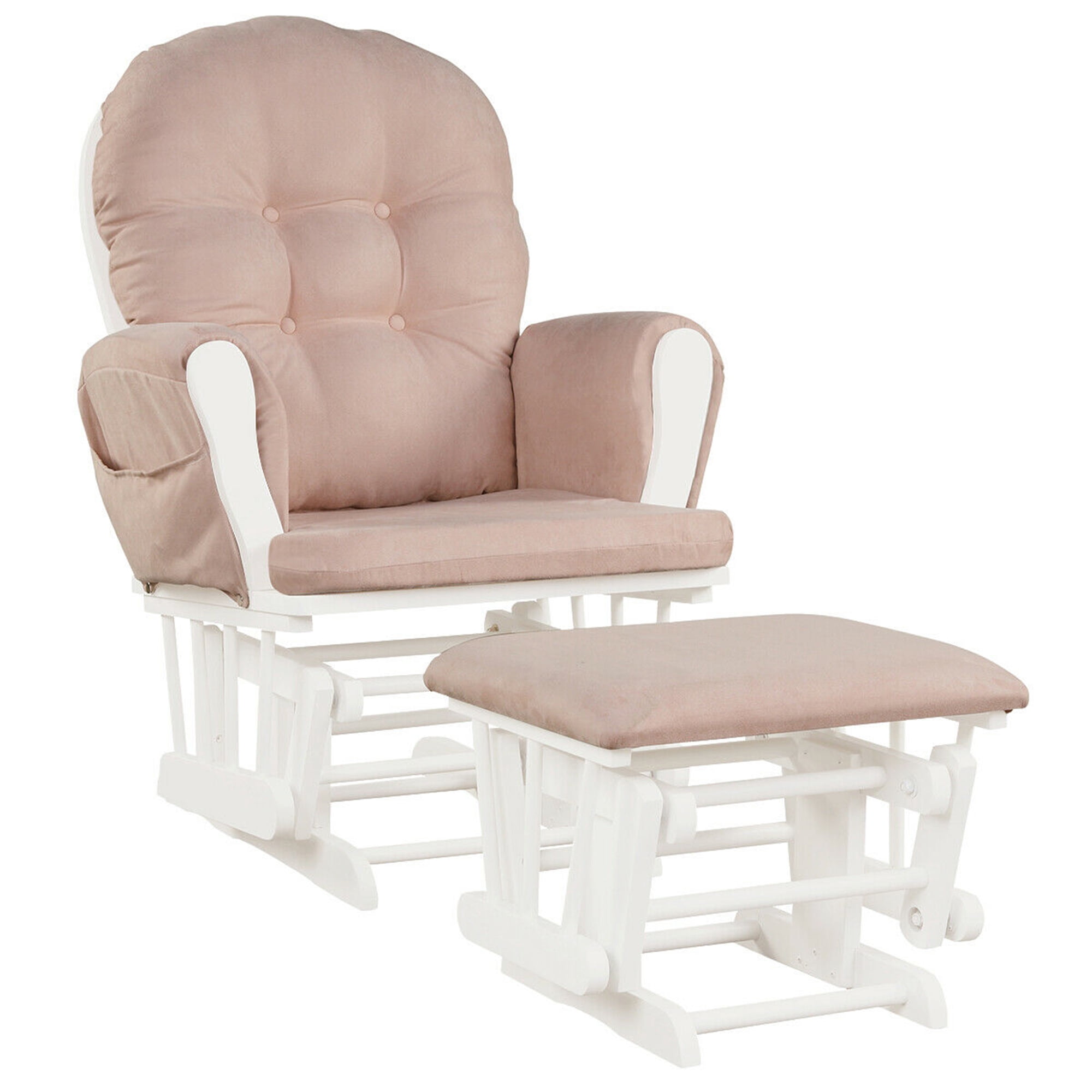 Gymax Fauteuil Berçant Relax pour Chambre de Bébé, Fauteuil à Bascule à Glissière et Pouf avec Coussin, Rose
