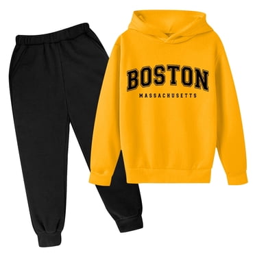 GDREDA Boys 2 Piece Pant Set Autumn And Winter Children's Hoodie Pullover Set Popular Printed Hoodie Set On Underwear Casual Letter Printed Long Sleeve Yellow,7-8 Years