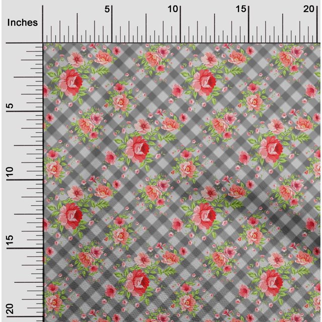 oneOone Coton Bio Popeline Sergé Feuilles & Motif Floral Imprimé BTY 42 Pouces de Large