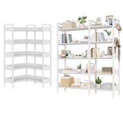 Corner Bookshelf, 5 Tier Convertible Corner Book Shelf, Modern Industrial Bookcase, L Shaped Storage Display Shelf for Home Office, Living Room, Study Room Office