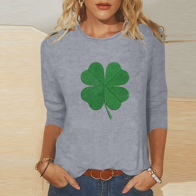 Meichang T-Shirt de la Saint-Patrick pour Femmes, Imprimé Trèfle Vert, Manches 3/4, Col Rond, Printemps