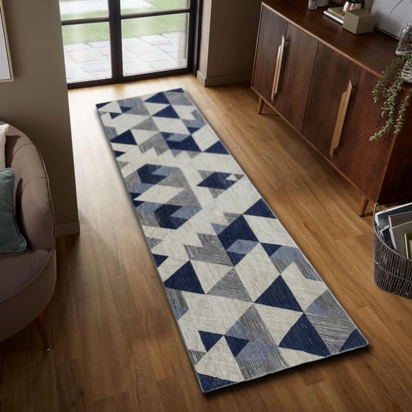 JV Home Runner Rug Arrow Blue 2' x 7' Hallway Soft Indoor Washable Rugs Anti Slip