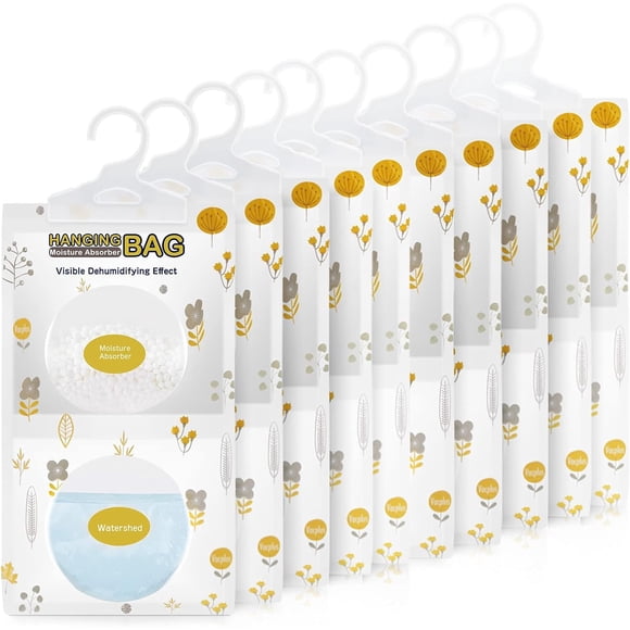 Vacplus Moisture Absorbers Hanging Closet Dehumidifier Bags Humidity Packs Desiccant Closet Dehumidifiers and Odor Eliminator with Fragrance Free for Fresher Air 10 Pack 9.8OZ