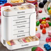 Uscallm 28 Compartment Plastic Storage Box, 7 Day Pill Organizer Drawer Box, Weekly Container, Home Travel Portable Pill Case, Daily Vitamin Organizer